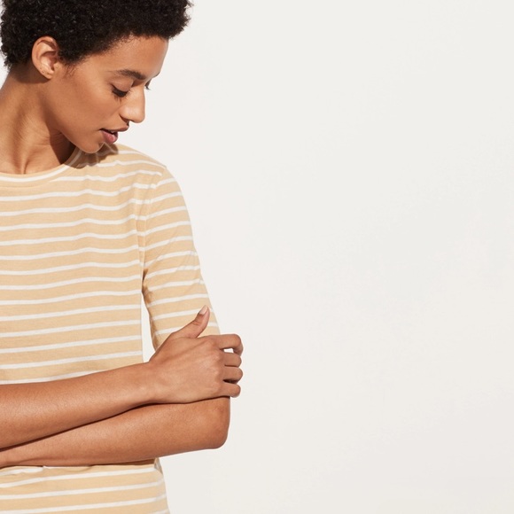 Vince | Striped Elbow Length Tee | Chamomile & White | XS - Picture 8 of 9